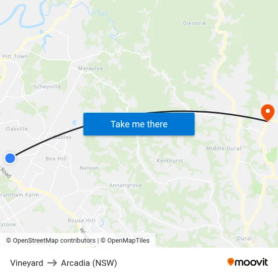 Vineyard to Arcadia (NSW) map