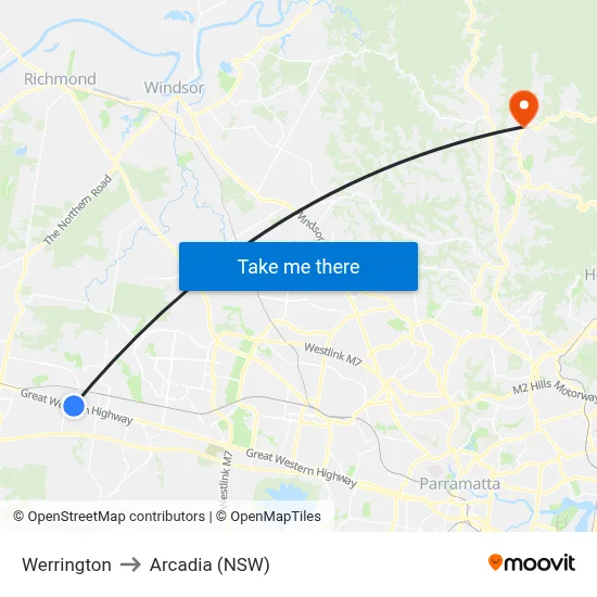 Werrington to Arcadia (NSW) map