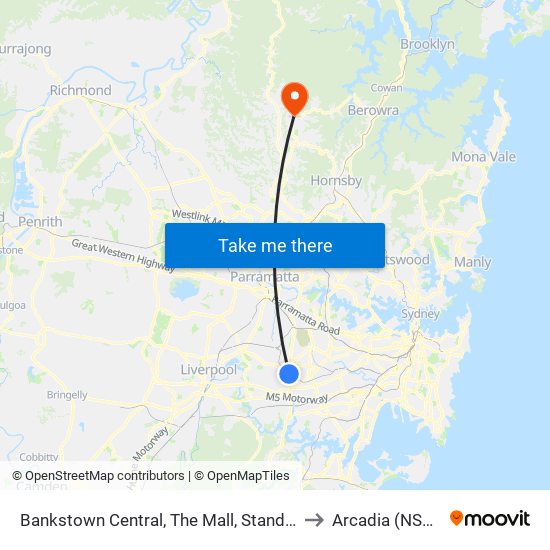 Bankstown Central, The Mall, Stand C to Arcadia (NSW) map