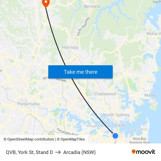 QVB, York St, Stand D to Arcadia (NSW) map
