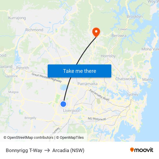 Bonnyrigg T-Way to Arcadia (NSW) map