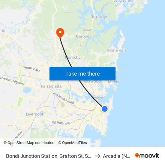 Bondi Junction Station, Grafton St, Stand R to Arcadia (NSW) map