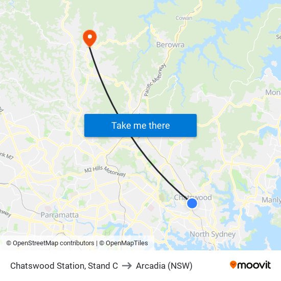 Chatswood Station, Stand C to Arcadia (NSW) map