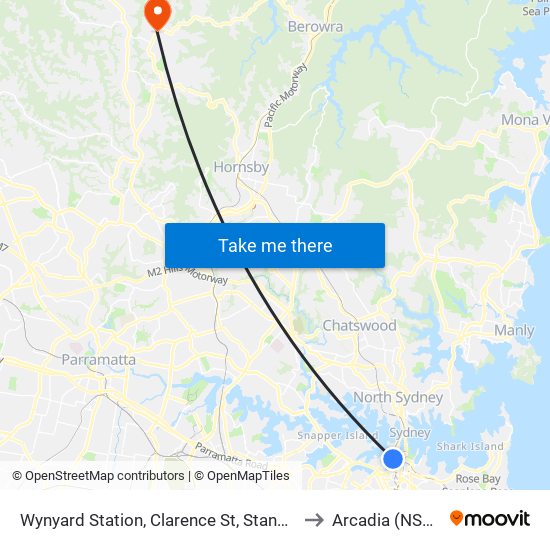 Wynyard Station, Clarence St, Stand S to Arcadia (NSW) map