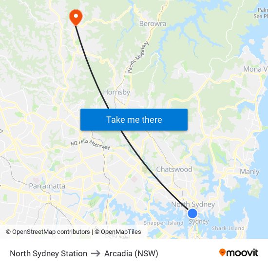 North Sydney Station to Arcadia (NSW) map