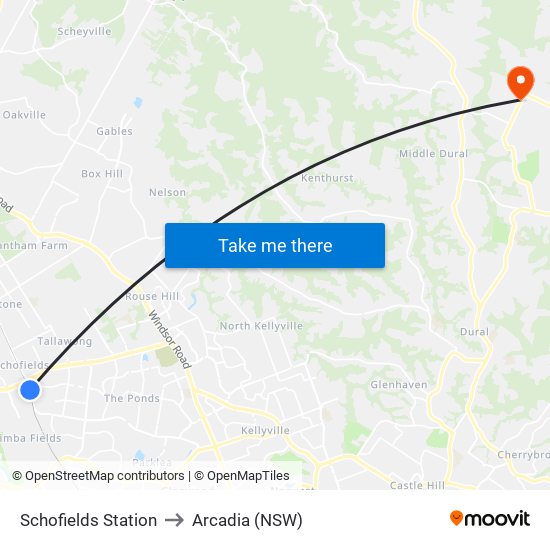 Schofields Station to Arcadia (NSW) map