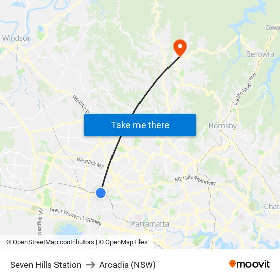 Seven Hills Station to Arcadia (NSW) map