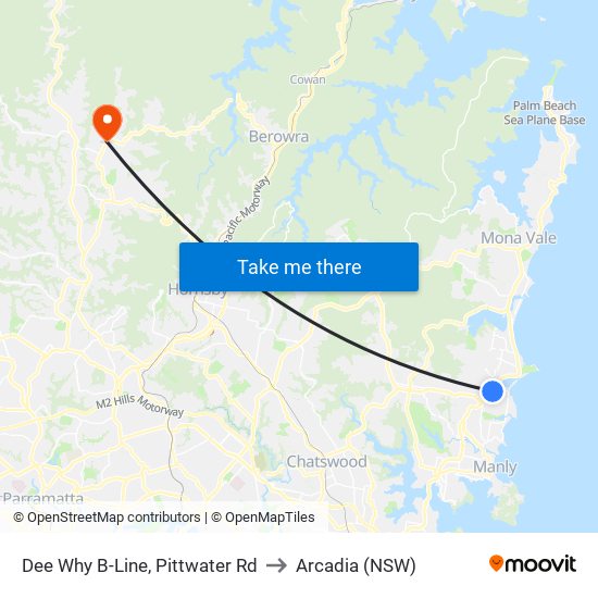 Dee Why B-Line, Pittwater Rd to Arcadia (NSW) map