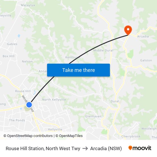 Rouse Hill Station, North West Twy to Arcadia (NSW) map