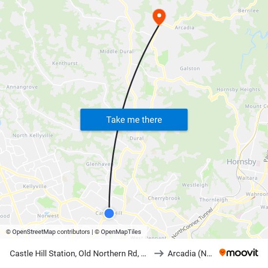 Castle Hill Station, Old Northern Rd, Stand A to Arcadia (NSW) map