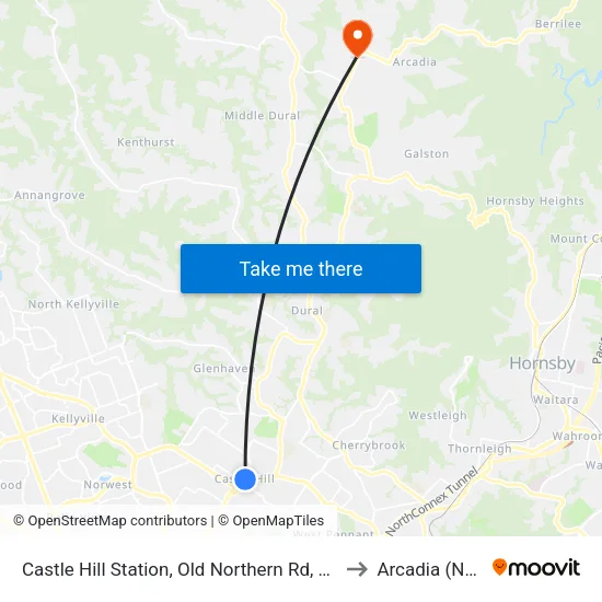Castle Hill Station, Old Northern Rd, Stand A to Arcadia (NSW) map