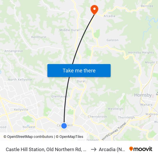 Castle Hill Station, Old Northern Rd, Stand C to Arcadia (NSW) map