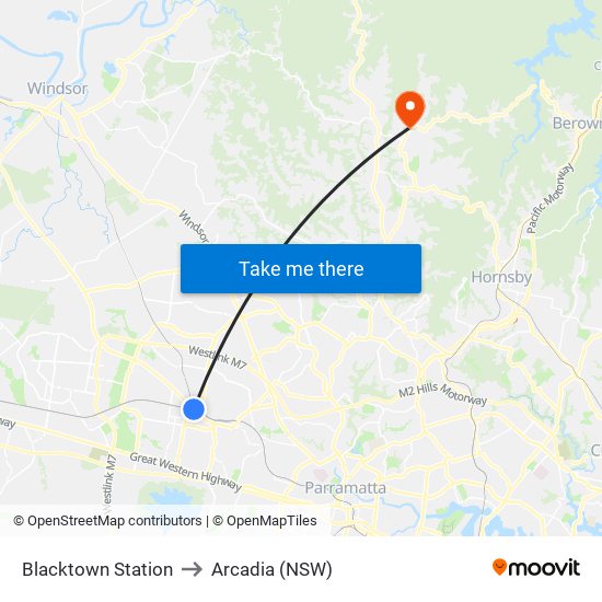 Blacktown Station to Arcadia (NSW) map