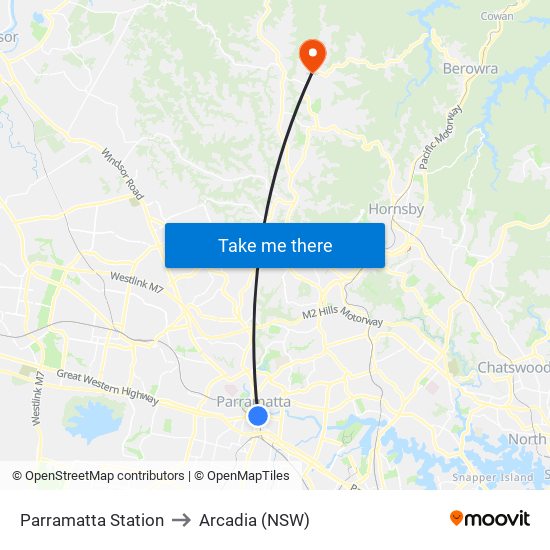 Parramatta Station to Arcadia (NSW) map
