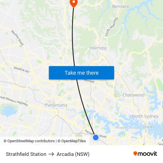 Strathfield Station to Arcadia (NSW) map