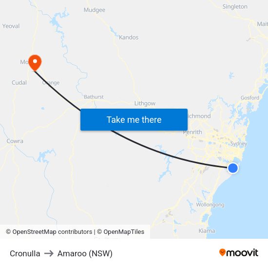 Cronulla to Amaroo (NSW) map