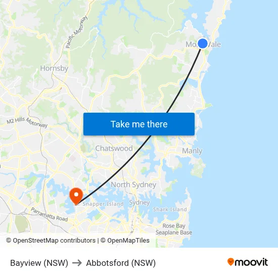Bayview (NSW) to Abbotsford (NSW) map