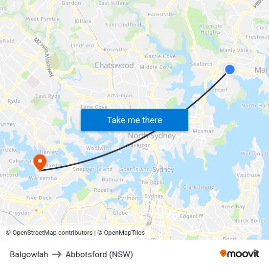 Balgowlah to Abbotsford (NSW) map