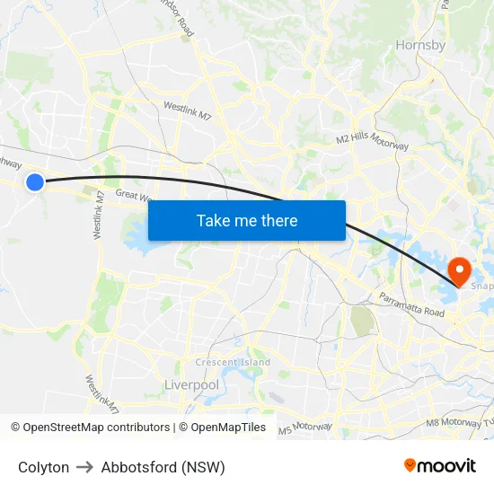 Colyton to Abbotsford (NSW) map