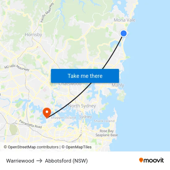 Warriewood to Abbotsford (NSW) map