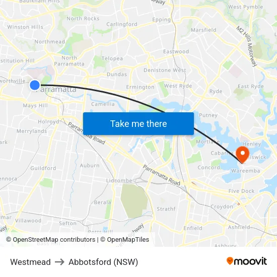 Westmead to Abbotsford (NSW) map