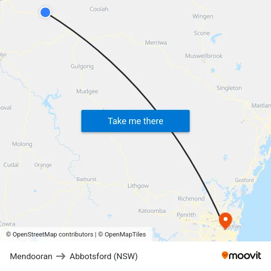 Mendooran to Abbotsford (NSW) map