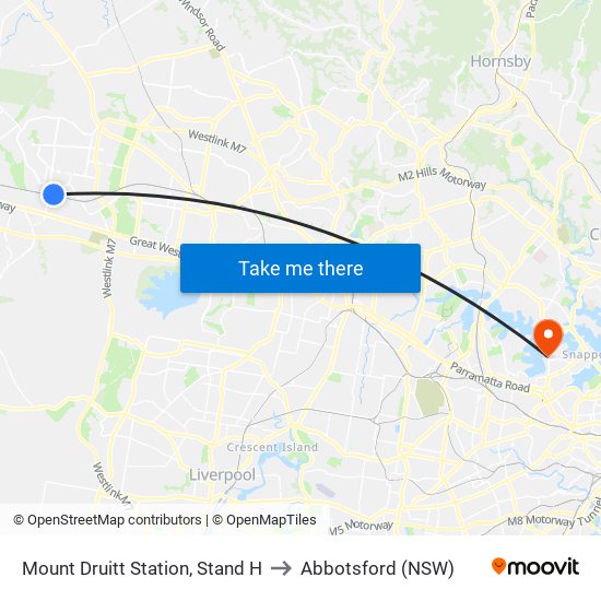 Mount Druitt Station, Stand H to Abbotsford (NSW) map