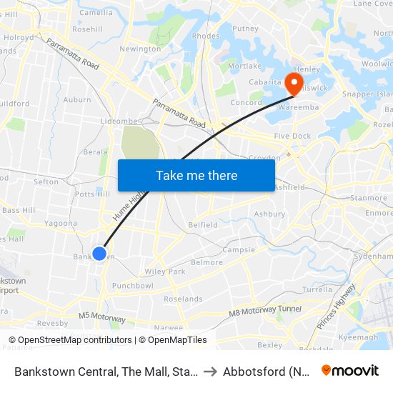 Bankstown Central, The Mall, Stand C to Abbotsford (NSW) map