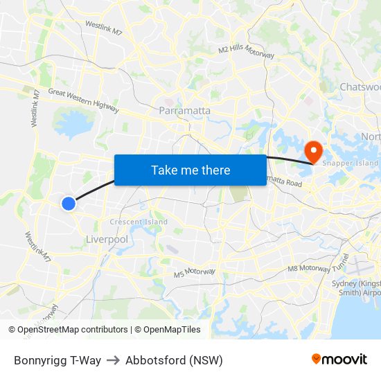 Bonnyrigg T-Way to Abbotsford (NSW) map