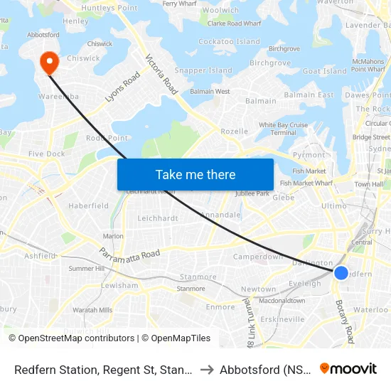 Redfern Station, Regent St, Stand C to Abbotsford (NSW) map