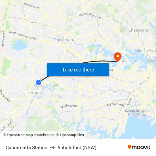 Cabramatta Station to Abbotsford (NSW) map