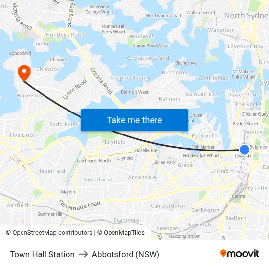 Town Hall Station to Abbotsford (NSW) map
