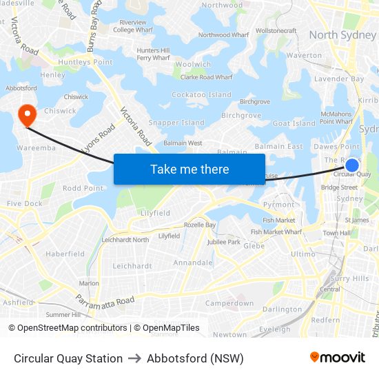 Circular Quay Station to Abbotsford (NSW) map