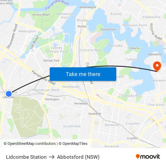 Lidcombe Station to Abbotsford (NSW) map