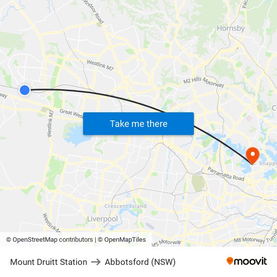 Mount Druitt Station to Abbotsford (NSW) map