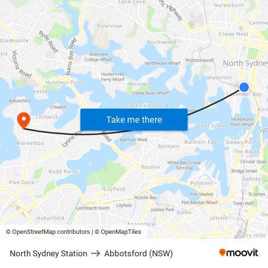 North Sydney Station to Abbotsford (NSW) map