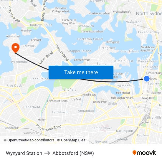 Wynyard Station to Abbotsford (NSW) map