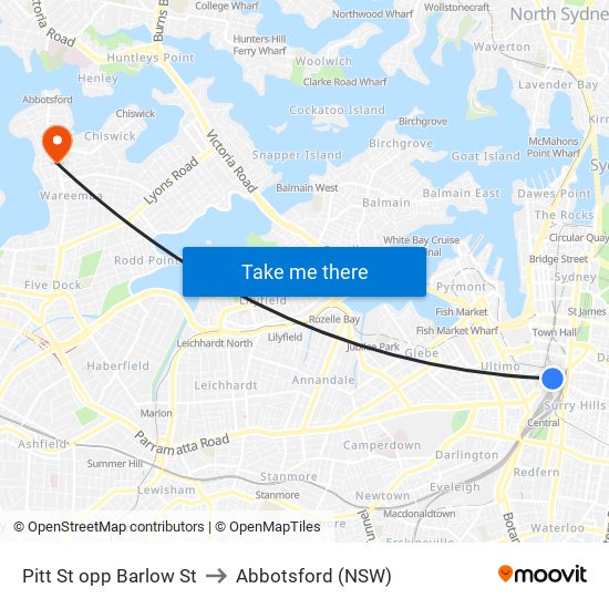 Pitt St opp Barlow St to Abbotsford (NSW) map