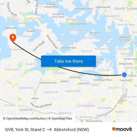 QVB, York St, Stand C to Abbotsford (NSW) map