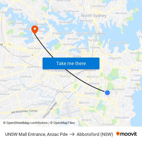 UNSW Mall Entrance, Anzac Pde to Abbotsford (NSW) map