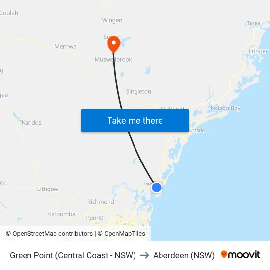 Green Point (Central Coast - NSW) to Aberdeen (NSW) map