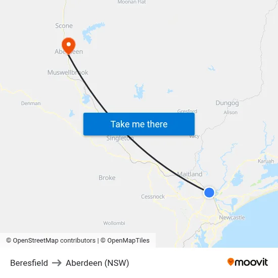Beresfield to Aberdeen (NSW) map