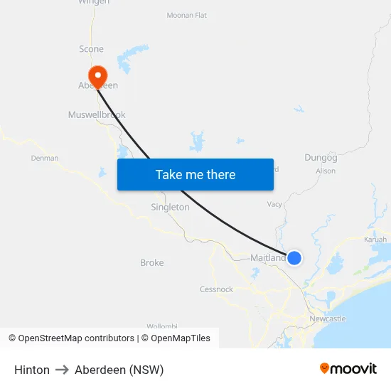 Hinton to Aberdeen (NSW) map