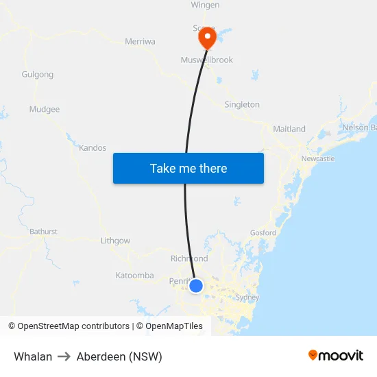 Whalan to Aberdeen (NSW) map