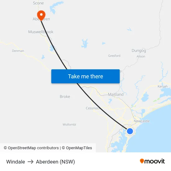 Windale to Aberdeen (NSW) map