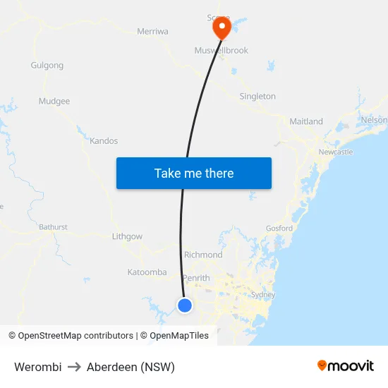 Werombi to Aberdeen (NSW) map