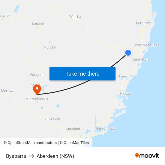 Byabarra to Aberdeen (NSW) map