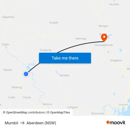Mumbil to Aberdeen (NSW) map