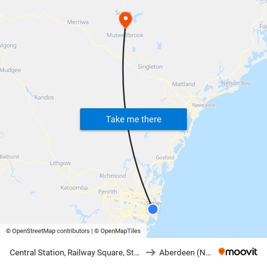 Central Station, Railway Square, Stand M to Aberdeen (NSW) map