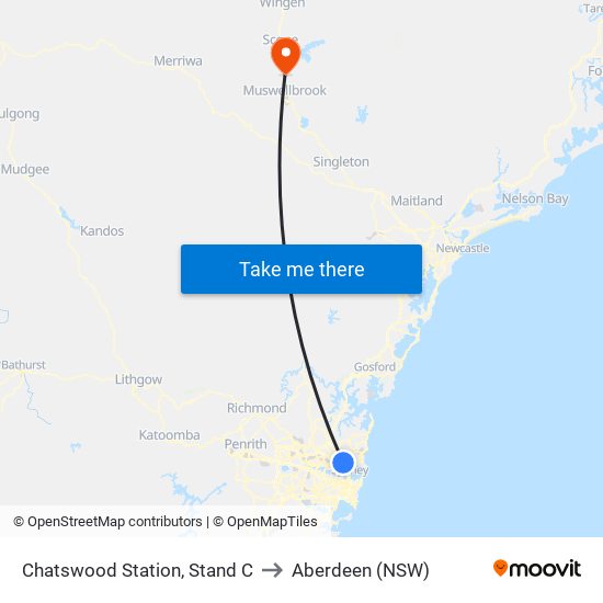Chatswood Station, Stand C to Aberdeen (NSW) map